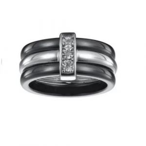 Bague - T.54 - C&eacute;ramique Noire - Argent 925 - Oxyde De Zirconium - Neuf