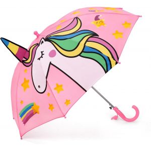 Parapluie Enfant Avec 3d, Coupe-Vent Et Durable Parapluie Pour Filles Gar&ccedil;ons Avec Sifflet, Facile &Agrave; Transporter Parapluie Pliant Enfant, L&eacute;ger Parapluie Canne Un Motif Mignon - Neuf