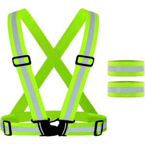 Kal-Gilet De Sécurité, Gilet Réfléchissant + Bracelets De Sécurité Réfléchissant, Élastique Haute Visibilité Gilet, Réglables Et Elastiques Réfléchissants, Pour Le Vélo, La Marche, La Course - Neuf