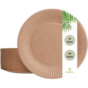 Checarzhn--No1-Lot De 50 Assiettes Jetables En Carton Marron - Diamètre 23 Cm - Recyclables Et Biodégradables - Neuf