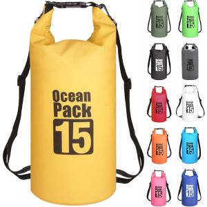 KALANKA-Jaune 15L Sac étanche Polyvalent, 2L/5L/10L/15L/20L/30L Waterproof Dry Bag avec Longue Bandoulière Réglable Sac à Dos Confort Imperméable pour Bateau/Kayak/Pêche/Rafting/Natation/Camping/Snow - Neuf