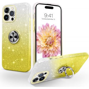 Souligo Coque Iphone 15 Avec Anneau Rotatif 360° Support De Voiture Magnétiqu, Paillettes Scintillantes Brillantes Etui Protection À Anti-Rayure Antichoc Housse Pour Iphone 15 6.1'', Argent - Neuf