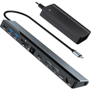 Station D'Accueil Usb C 2 Moniteurs Avec Bloc D'Alimentation 96 W, Hub Usb C 12 En 1 : 2 Hdmi 4K @ 30Hz, 4 Usb, Audio, Ethernet, Sd/Tf, Pd 96 W, Compatible Avec Macbook Pro/Air, Hp, Dell, Lenovo, Ace - Neuf