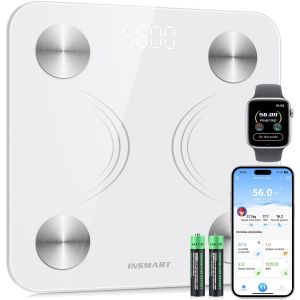 Balance Pese Personne, Pese Personnes Avec &Eacute;cran Led, Balance Connect&eacute;e Bluetooth Avec App Compatible Andriod Et Ios, Suivi De 17 Donn&eacute;es Corporelles, Pese Personne Max. Poids 180 Kg - Neuf