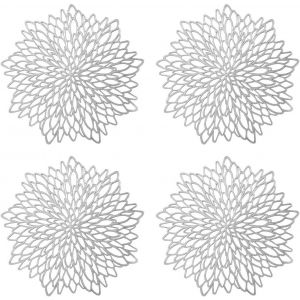 ERYI-Set De Table Rond Évidé, 4 Pièces Set De Table Rond Argent Métallisé Set De Table Antidérapant Tapis De Protection En Pvc À Coaster En Plastique Mats - Neuf