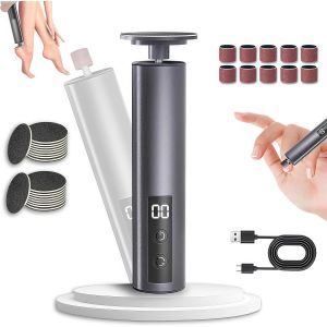 Checarzhn--No1-Râpe Électrique 2 En 1 Pour Les Pieds Avec Écran Led Et 3 Niveaux Rechargeable - Appareil De Pédicure Avec 20 Tampons Abrasifs De Rechange Pour Peaux Mortes, Dures Et Fissurées - Neuf