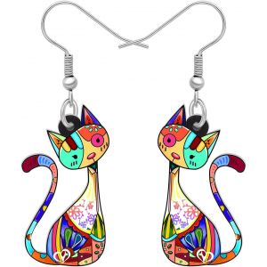 Kal-Boucles D'oreilles Chat En Acrylique Bijoux Chat À La Mode Cadeaux Pour Filles Femme Charmes - Neuf