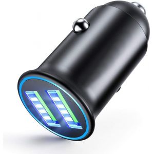 Wwp-Chargeur Voiture 3.0 Mini Chargeur 2 Ports Usb - Compact Taille 5v/2.4a/24w ¿ Compatible Avec Iphone 16/15/14/13, Ipad, Samsung S25/S24/S23/S22/Note/Plus, Xiaomi, Huawei, Oppo Etc. - Noir - Neuf