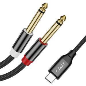 C&acirc;ble R&eacute;partiteur St&eacute;r&eacute;o Y USB C vers Double 6,35 mm 1/4"", USB Type C vers Double Cordon Audio TS 6,35 mm 1/4"" pour iPhone 15/15 Plus/15 Pro/15 Pro Max, Tablette, Amplificateur, 3 m - Neuf