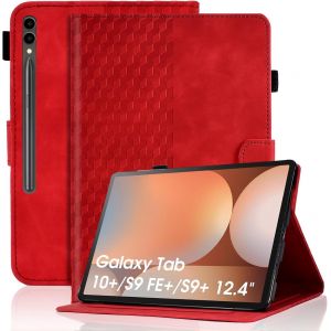 Coque Pour Samsung Galaxy Tab S9 Plus 12.4 Pouce 2023 Premium Cuir Pu Housse [Sm-X810/X816b/X818u] Etui De Protection Poche Case Avec Support Pour Samsung Tab S9 Plus - Rouge - Neuf