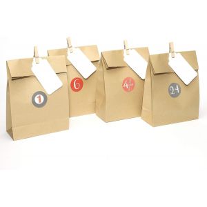 24 Sacs Cadeaux en Papier Kraft, Sacs en Papier Colorés, Recyclable avec Autocollants, Sac Idéal pour les Calendriers de l'Avent DIY ou les cadeaux de Noël - Neuf