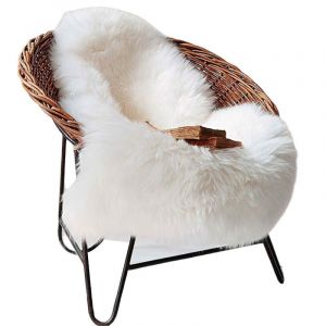 Tapis en fausse fourrure d'agneau et de mouton 60 x 90 cm, tapis de lit en fausse fourrure à poils longs, tapis de canapé en coton (blanc) - Neuf
