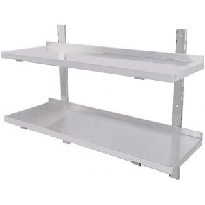 Étagère Murale INOX Cuisine Tablette Flottante Pose Murale Catering 2 Couches (60 * 30cm) - Neuf