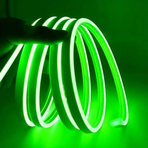 Ruban Led Néon Vert 5m, 12v Bande Led Lumineuse Néon Ip65 Etanche Découpable Silicone Bandeau Lumineuse Led Pour Intérieur Décoration, Chambre, Cuisine, Fête, Sans Adaptateur - Neuf