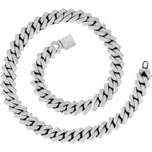 Kal-Chaine Argent Homme Cha&icirc;ne Cubaine Homme Iced Out Miami Collier Cubain Cha&icirc;ne Hip Hop Cha&icirc;ne Avec Strass Homme Cha&icirc;ne Argent Bijoux Cadeau Homme Femme Gar&ccedil;on - Neuf