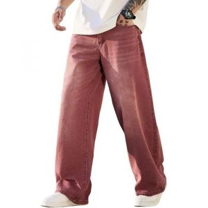 Pantalon Baggy En Jean Homme Large Jambes &Eacute;vas&eacute;es Style Streetwear R&eacute;tro Y2k Denim Durable Et Respirant Couleur Rouge Taille S - Neuf