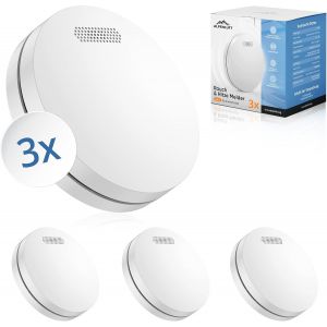 D&eacute;tecteur de fum&eacute;e & de Chaleur 2en1, 10 Ans de Batterie, Alarme Incendie fumee, detecteur, detecteur Incendie, sans per&ccedil;age, securite Incendie, Pas de LED detecteur de fum&eacute;e (Set de 3) - Neuf
