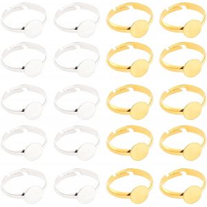 40pcs 2 Couleurs Bague Ajustables, Plateaux Bague Laiton 8mm Base De Bague Plate Pour Cabochons, Argent/Or - Neuf