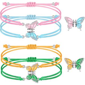 Eryi-Bracelet Amitié Meilleure Amie Cadeau Papillon - Cordon Fait Main, Réglable, D'amitié, Fille - 4 Pcs - Neuf