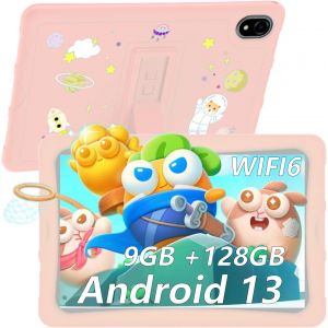 CHECARZHN--NO1-U10Kid Tablette Enfants 10.1 Pouces Android 13, Tablette Tactiles Quad Core 9 Go +128 Go/Tf 1To, Kids Space, Widevine L1, Gps, 8Mp+5Mp, Matériau En Silicone Alimentaire - Neuf