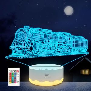 Veilleuse En Forme De Train Pour Enfants, Illusion 3d Avec 16 Couleurs Changeantes, Télécommande Et Variateur D'intensité Pour Décoration De Chambre, Cadeau D'anniversaire, De Noël Pour Garçons - Neuf