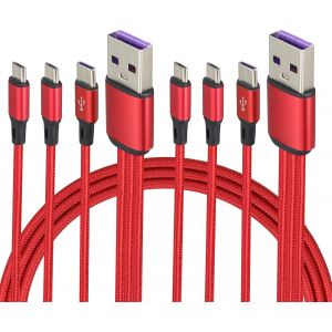 ERYI-4Pied/2Pack 3 En 1 Usb 2.0 A Mâle À 3Micro Usb Mâle Nylon Tressé Câble,Compatible Avec Téléphones Téléphone Android Périphériques D'Interface Usb De Type C/Micro(Rouge-1Type C+2Micro) - Neuf