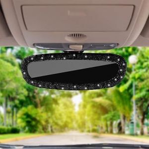 Voiture Rétroviseur (Noir Cristal De Diamant), Mousseux Strass De Rearview De Voiture De Miroir Élastique Ceinture De Rearview De Voiture De Miroir De Couverture Femelle Universel Rétroviseur Accessoires - Neuf