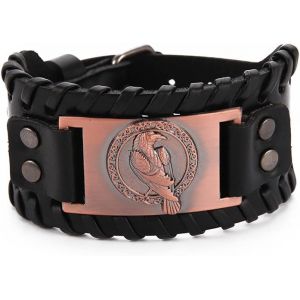 Kal-Viking Odin's Raven Bracelet En Cuir Pour Hommes Noir Brun Wrap Ceinture Corbeau Bracelets Nordique Celtique Pa&iuml;en Amulette Bijoux - Neuf
