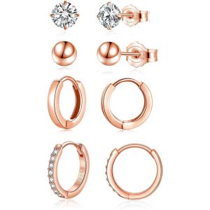 Kalhx-Ensemble De Boucles D'oreilles Femme Argent Fin 925 Plaqué Platine/Or Rose/Or Uni/Avec Zircon Cubique/En Forme De Boule,Petites Créoles De 12 Mm,Clous D'oreilles Hypoallergéniques De 5 Mm - Neuf