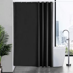TIANYI-Rideau de Douche Anti Moisissure Tissu en Polyester Imperméable Rideaux de Douche Textile Lavable pour Baignoire ou la Salle de Bain 12 Crochets de Rideau Douche Noir-Extra Long 180x220cm. - Neuf