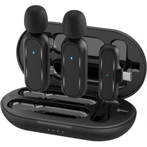Micro Cravate Sans Fil,Gimpro Mc1X(C) 2.4Ghz&iquest;Type C&Usb&iquest; 2Tx&1Rx Microphone De Lavalier Avec 3 Mode Denoise Et &Eacute;tui De Chargement Pour T&eacute;l&eacute;phone Andriod Youtube,Micro-Cravate-Sans-Fil-Smartphone - Neuf