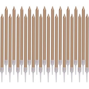 Eryi-Métallique Bougie Longue Chandelle Champagne D'or Bougies D'anniversaire Avec Support Bougies De Gâteau Pour La Décoration De Fête De Mariage D'anniversaire(48 Pièces) - Neuf