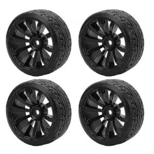 4pcs 1/10 Drift Voiture Pneus Pneu Dur Pour Tamiya Tt02 Sur Route Drifting Car Rc Pneus En Caoutchouc Et Roues Ensemble Noir - Neuf