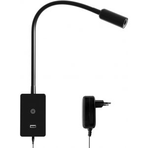 Lampe De Liseuse Murale,Lampe Murale Led De 4w Pour Lit,Lumière De Lecture Tactile De 4000k Dimmable De 240lm Avec Port De Charge Usb 2a,Lampe De Lecture À Col De Cygne Spotlight - Neuf
