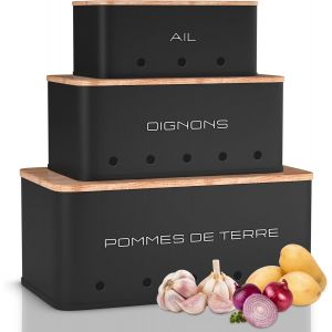 Jexnovashop-Rangement Pomme De Terre Oignon Ail - Lot De 3 - Boite Pomme De Terre Oignons Ail - Rangement L&eacute;gumes Avec Petits Trous De Ventilation Pour Une Circulation D'air Optimale - Noir Mat - Neuf