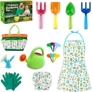 LETNERNY-Outillage De Jardin Pour Enfants,18 Pi&egrave;ces Outils De Jardinage,Outils De Jardinage Pour Enfants,Jouet De Jardin Enfant Avec Arrosoir,Gants,R&acirc;teau,Pelle,Cadeau De Jardinage Pour Enfants - Neuf