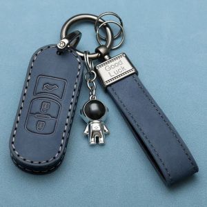 Étui pour clé de voiture haut de gamme pour Mazda 3 Axela Cx5 Cx30,adapté aux modèles de nouvelle génération,exclusif pour h - Type Mazda B -sport bleu étui en cuir + lanière + astronaute en métal - Neuf
