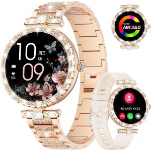 Checarzhn--No1-Montre Connectée Femme Avec Appel Bluetooth, 1,19'' Amoled Smartwatch Santé Au Féminin, 120+ Modes Sportifs, Sommeil, Fréquence Cardiaque, Spo2, Étanche Ip68 Podometre Pour Android Ios - Neuf