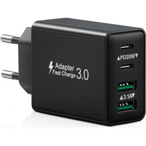 Usb C Charger, 40w 4 Port Plug Fast Charger Usb C, Multiple Sector Dual Pd+Qc 3.1a Type C Adapter For Iphone 16 15 14 13 12 11 Pro Max X Xs Xr 8 7 6s Plus Mini Se, Ipad, Samsung Galaxy - Neuf