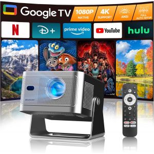 MEVRONISSHOP-Videoprojecteur 4K Con Google TV, Nativo Full HD 1080P Projecteur Video Portable, App int&eacute;gr&eacute;e Mini Projector Portatif WiFi Bluetooth Autofocus/Obstacle Avoidance/6D Keystone Courte Foca - Neuf