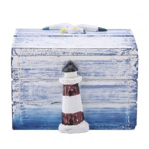 Boite a bijoux et bonbons en bois de style mediterraneen, petit etui de rangement portable (phare) - Neuf