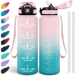 Shiba-Gourde 1l, Étanches, Gourde Paille, Sans Bpa & Réutilisable, Bouteille, Motivation Bouteille D'eau, Avec Marqueur De Temps, [3 - Neuf
