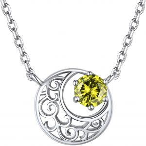 Collier Celtique Lune Femme Argent 925 Avec Pierre De Naissance Pendentif Porte Bonheur Sur Cha&icirc;ne R&eacute;glable 45+5cm,Bijoux Cadeau Pour Maman Fille - Neuf