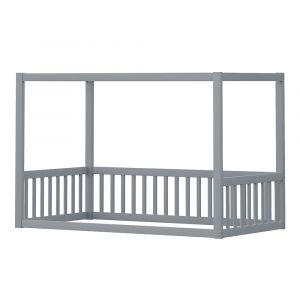 Lit simple enfant 90x200 cm lit &agrave; baldaquin en bois massif gris - Neuf
