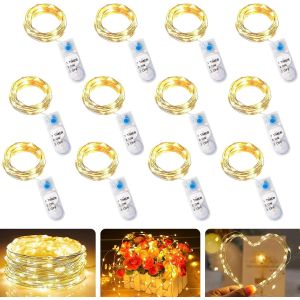 JGD-Lot de 12 guirlandes lumineuses &agrave; LED avec minuteur, 2 m, 20 LED, batterie en cuivre, &eacute;tanche, guirlande lumineuse f&eacute;erique, guirlande lumineuse en fil de cuivre pour f&ecirc;te, d&eacute;coration de No&euml;l - Neuf