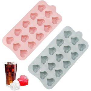Kal-2 Pcs Bac À Glaçons Silicone Fin Moules À Glaçons En Forme De Coeur Sans Bpa Moules À Glaçons Plateaux Mini Facile À Démouler Pour Cocktail Whisky Glaces Le Café (Rose Et Gris) - Neuf