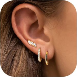 Chenquansarl-3 Paires De Boucles D'oreilles En Or Pour Femmes Et Filles Ensemble Hypoallergénique En Argent 925 Avec Créoles Et Clous D'oreilles Plaqué Or 14k Avec Papillon Et Zircon - Neuf