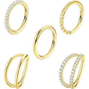 Nbgcm-5 Pièces De Piercings De Nez En Acier Chirurgical 18g 16g Pour Femmes Anneaux En Forme De Boucle Avec Zircons Anneaux De Septum Articulés Avec Fermoir À Cliquet Bijoux De Piercing 8mm 10mm - Neuf