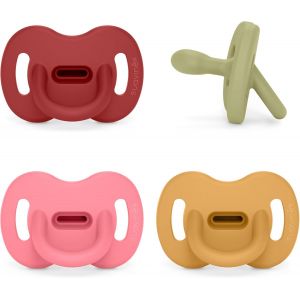 Yemaesre-Lot 4 Sucettes Tout Silicone Pour Nouveau-Nés Bébé 0/6 Mois, Sucette Avec Tétine Symétrique Sx Pro, Réversible, Super Douce Et Souple, Idéal Pour Dormir. Honey, Lake, Chili, Fuchsia - Neuf