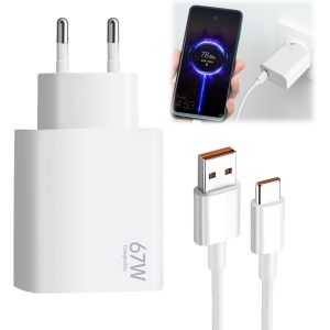 Chargeur Xiaomi Charge Rapide, 67w Chargeur Et 2m 6a Type C Cable Mi Turbo, Pour Xiaomi 14 13 12 12t 12s Pro Lite Redmi Note K60 K50 11 11s 12 Pro Plus, Chargeur Xiaomi 67w[Z1311] - Neuf